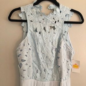 Sky blue lace detail maxi dress